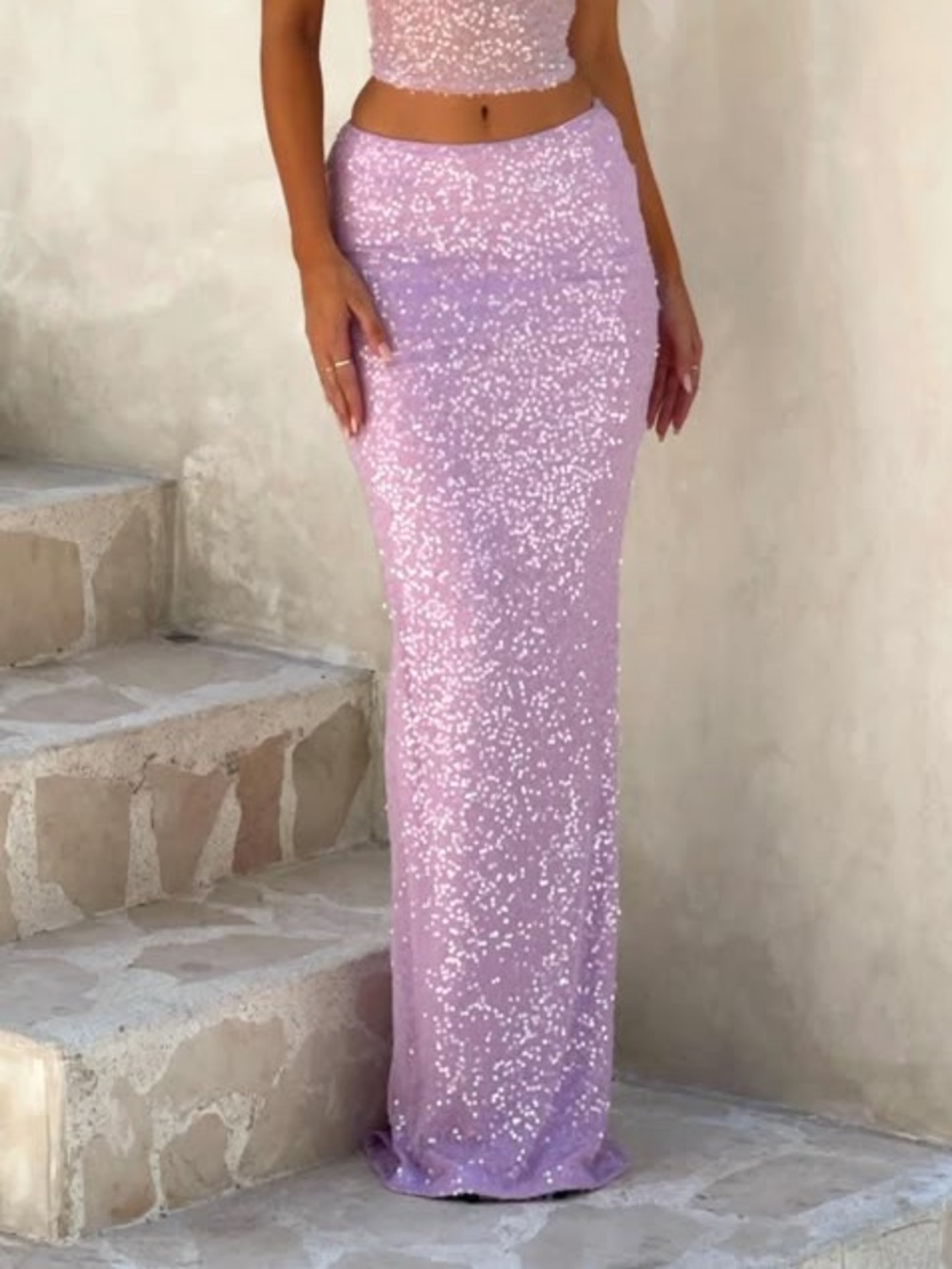 Outcast NWT Lilac Back Slit Maxi Sequin Skirt